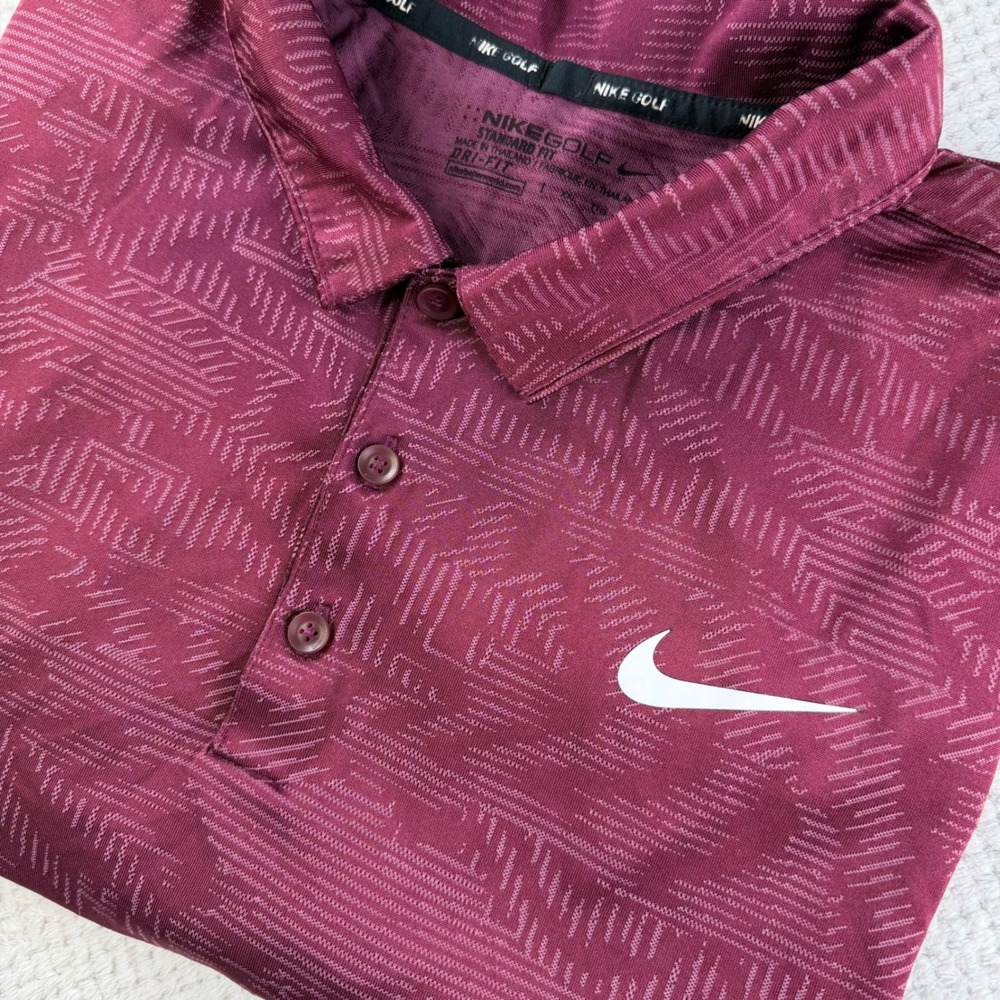 Nike Golf Mens Dri-FIT Standard Fit Polo Shirt Maroon Geometric Pattern XXL